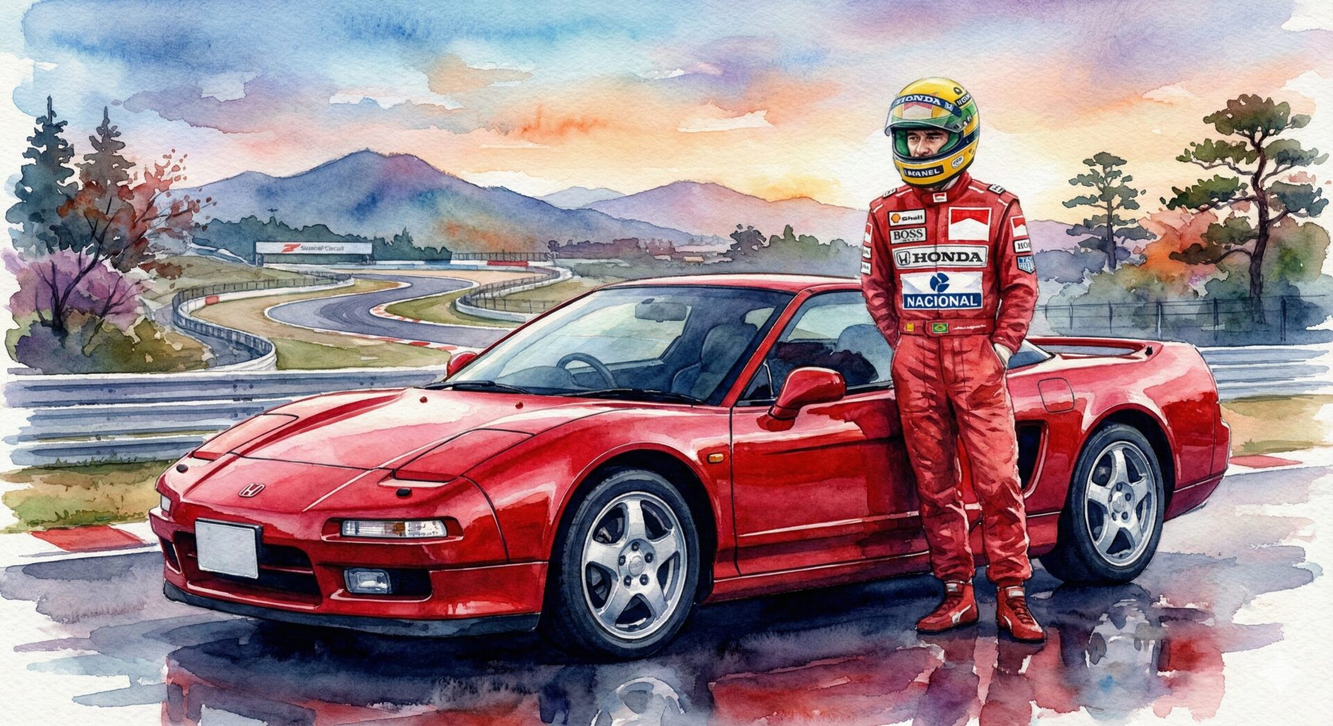 初代NSXとアイルトンセナの手描き