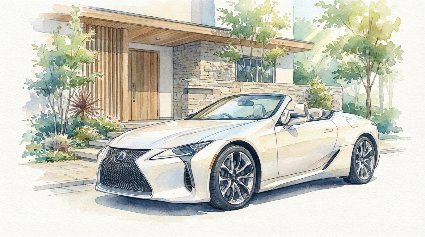 白色のレクサスLCコンバーチブルイラスト