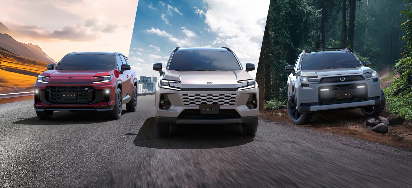 1（左から）RAV4 GR SPORT-RAV4 CORE-RAV4 ADVENTURE（いずれもプロトタイプ）