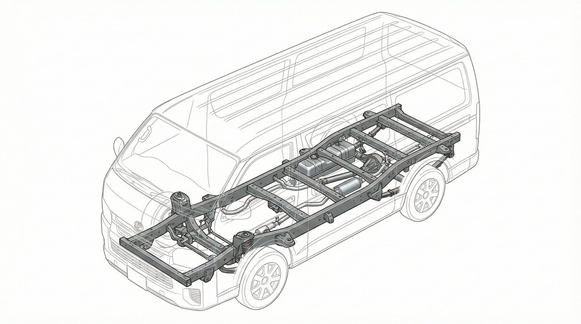 トヨタハイエースのビルトインラダーフレーム図