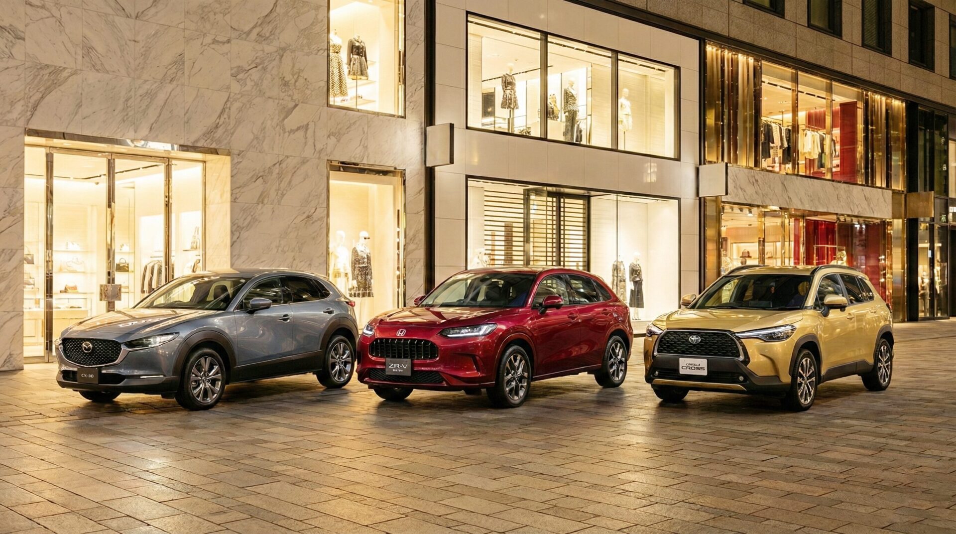 左からMAZDA CX-30・Honda ZR-V・Toyota カローラクロス