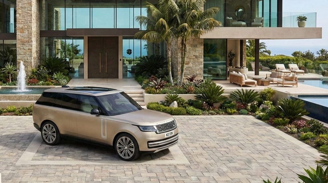 レンジローバーと豪邸