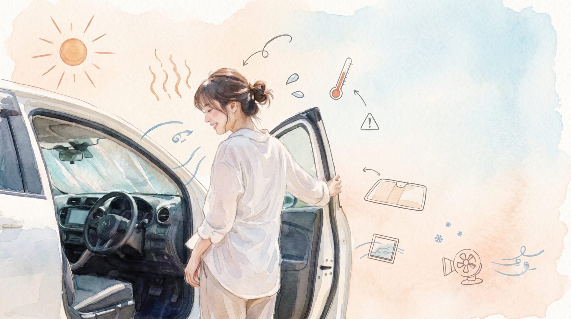 真夏の車内温度対策ガイドイメージイラスト2